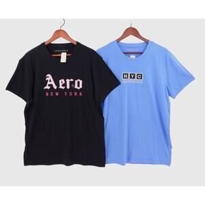 2 Aeropostale NYC Aero New York Tee Mens Large Blue Black Embroidery Shirt